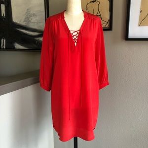 AMANDA UPRICHARD red silk Nora shirt dress